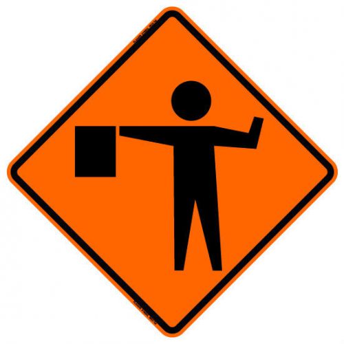 Flagger ahead symbol (48&#034;) roll-up sign with ribs..fluorescent vinyl for sale