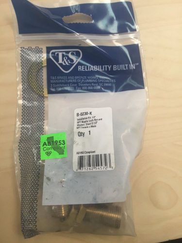 T&amp;S B-0230-K Faucet Installation Kit, 1/2&#034; Short Elbow NPT Female x Male NEW!