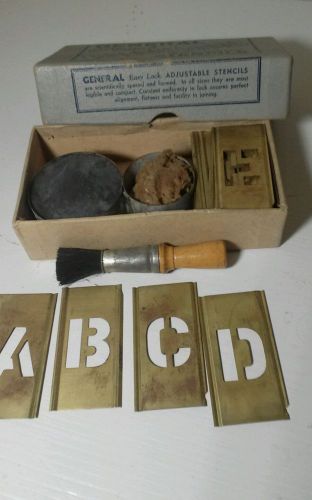 Vintage General EASY LOCK Adj. Interlocking Stencils BRASS Numbers Letters 1&#034;