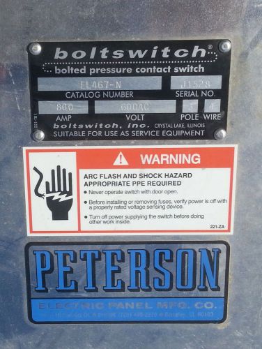 Boltswitch EL467-N Top Feed Bolted Pressure Contact Switch 800A 600AC Volt 3P 4W