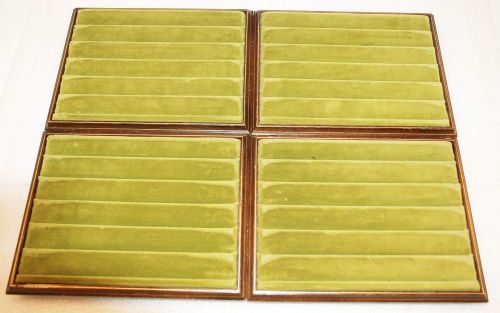 4 Used Jewelry Showcase Bracelet Display Trays Pads Wood Base