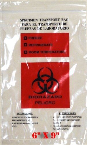 SNL Quality Biohazard Secure &#039;Double Pocket&#039; Specimen Zip Lock Style Bags - 6&#034; X