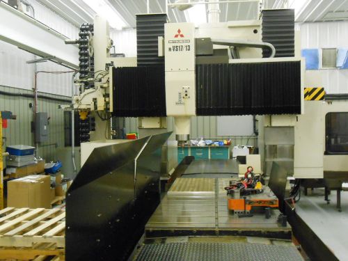 Mitsubishi cnc bridgemill rt angle head tbl 120x51&#034; tooling cat50 glass scales for sale