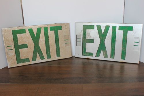 Vintage Lot of 2 Exit Signs Metal Green Adjustable Arrow Man Cave Garage Shop