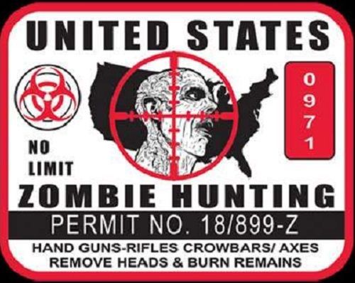 Zombie hunt permit heat press transfer for t shirt sweatshirt tote fabric 725d for sale