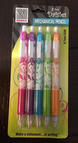 Zebra mechanical pencils, Z-Grip Daisies 0.7 mm lead, Rainbow barrel 5-pack