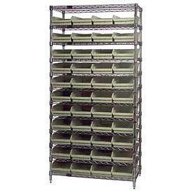 Wire Shelving With (44) 4&#034;H Plastic Shelf Bins Stone, 36x14x74