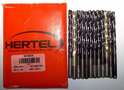 12PC HERTEL 1/4 HSS DRILLS MIXED COATINGS