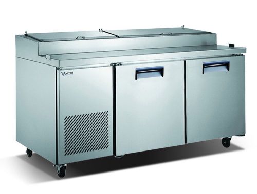 *new* vortex refrigeration 2 solid door commercial pizza prep table v-67ppt-2 for sale