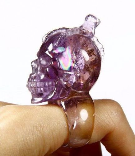 Gemstone Size 7 AMETRINE Carved Crystal Skull Ring, Jewelry #523