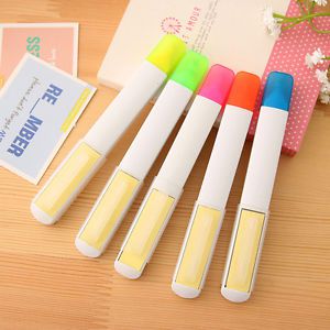 Hot 2 in 1 Highlighter Pen Marker Sticky Note Post it Office School Stationery