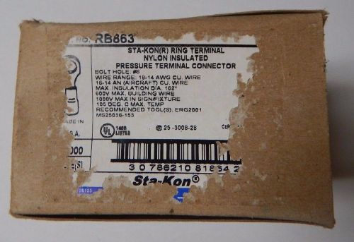 1000 Thomas &amp; Betts Nylon Insulated STA-KON Ring Terminal #8 16-18 AWG NEW