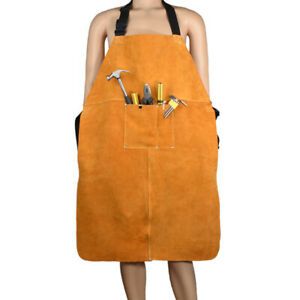 Men Women Leather Welding Bib Apron Heat Resistant Blacksmith Mechanic EH