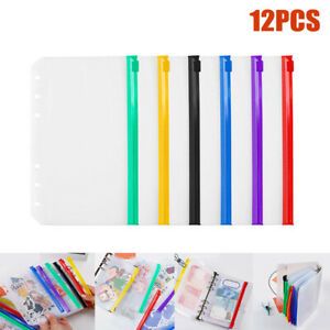 12PCS A6 Zipper Binder Pockets Folders Pouch Notebook Document Filing Bags