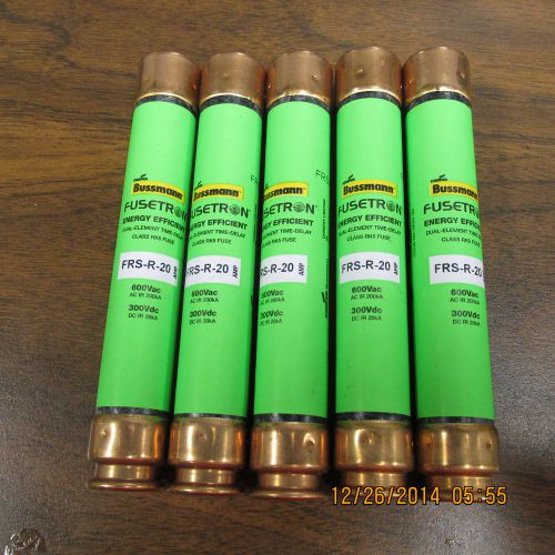 New Lot of 5 Bussmann Fusetron FRS-R-20 Amp Fuses Class RK5 600 Volts