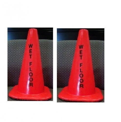 SET OF (2) TWO WET FLOOR SIGN CONES ORANGE 18&#034; VINYL ITEM WFS9200 - NEW !