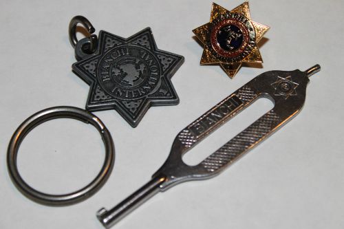 BIANCHI INTERNATIONAL HANDCUFF KEY, KEY CHAIN, AND LAPEL PIN