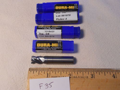 4 NEW DURA-MILL ROUGHING CARBIDE ENDMILLS 3/8&#034; DIA 3/8&#034; SH. 4 FL. COATED F35