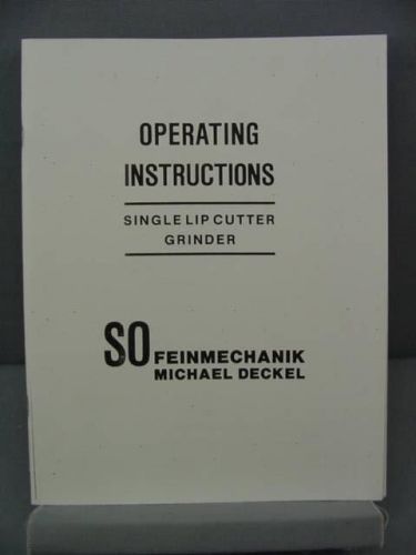 Deckel single lip cutter grinder instruction manual for sale