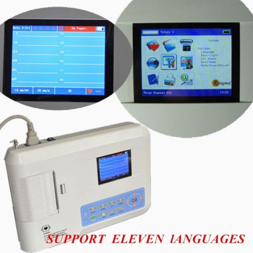 New 3-channel 12 LEAD color Electrocardiograph  ECG EKG machine 11 languages