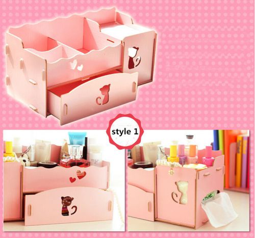 creative wood Desk Organizer jewelry Stationery Makeup Cosmetic Desk Storage Box