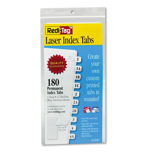 Laser printable index tabs, 7/16 inch, white, 180/pack for sale