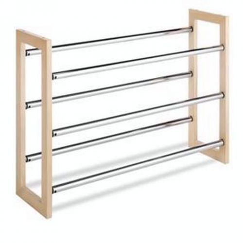 Wood Chrome Shoe Rack Natural Storage &amp; Organization 6026-2516