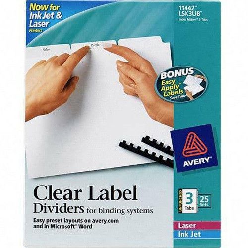 Avery 11442 Index Maker Clear Label Divider 3tab 25sets