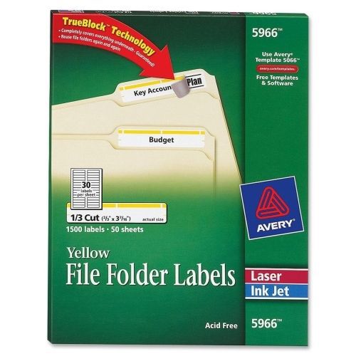 Avery Filing Labels - 0.66&#034; W x 3.43&#034; L - 1500 / Box - Rectangle - Yellow