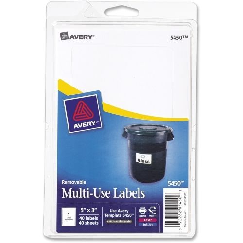 Avery handwritten removable id label - 5&#034; w x 3&#034; l - 40 / pack- white for sale