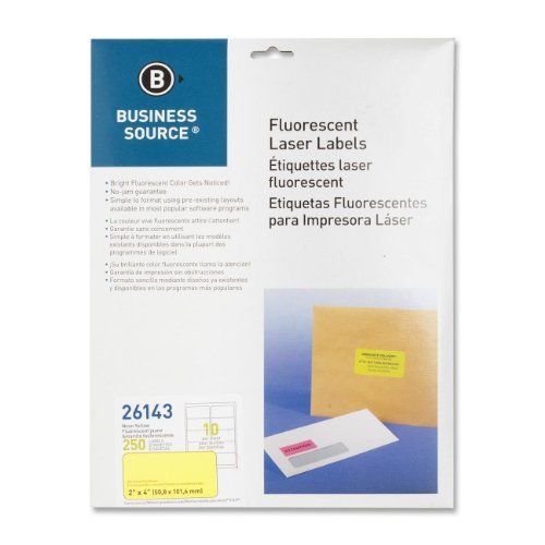 Business source fluorescent laser label - 2&#034; width x 4&#034; length - 250 (bsn26143) for sale