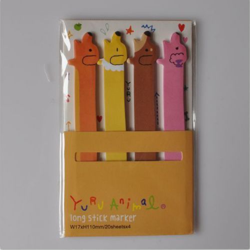 Cute Animals Long Sticky Notes Marker 20 sheets x 4 - Cartoon Dog