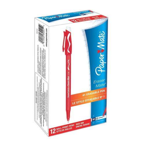 NEW Erasermate Stick Ballpoint Pens, Medium Point, Red Ink, 12-Pack Pens