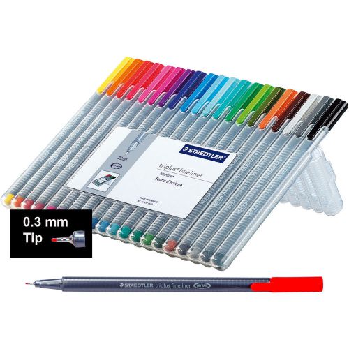 Staedtler 334SB20 Triplus Fineliner Marker 0.3mm, 20 Color Set With Easel Case