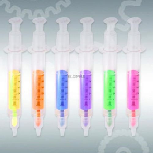 6 colors novelty syringe needle tube highlighter fluorescent pen marker office for sale