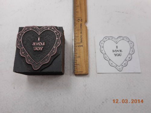 Letterpress Printing Printers Block, I Love You, Words inside Lace Heart