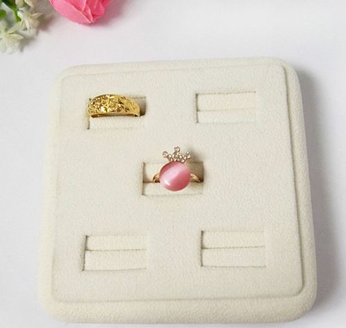 2015 new 5 ring slot beige velvet tray holder square display case 11x11x3cm for sale