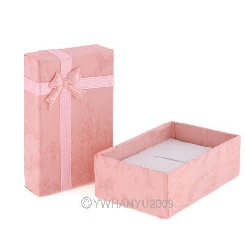 Paper Jewelry Box For Earrings Ring Bowtie Dust Protect Square Pink