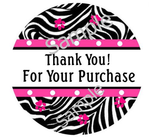 THANK YOU STICKERS ~ BLACK ZEBRA  PINK STRIPE &amp; PAWS #4 ~  1 INCH STICKER LABELS