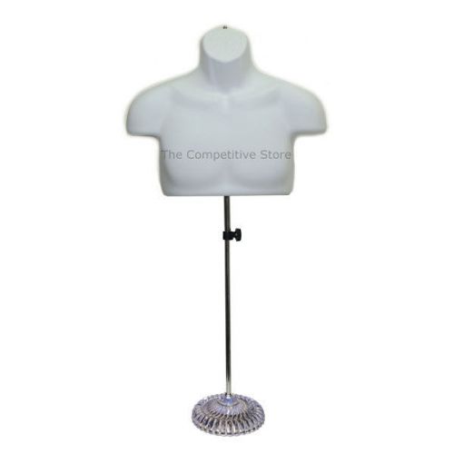 White Male Upper Torso Mannequin Form With Economic Plastic Base  For Countertop