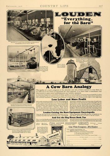 1928 ad louden machinery ayerdale stock farm cow barn - original advertising cl6 for sale