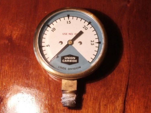 Vintage &#034;UNION CARBIDE&#034; Brass Air Pressure Gauge  NICE!