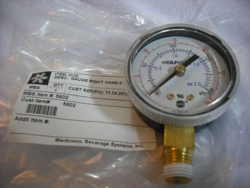 Gauge, Bottom Connection, 0 to 30 PSI, 1/4 NPT