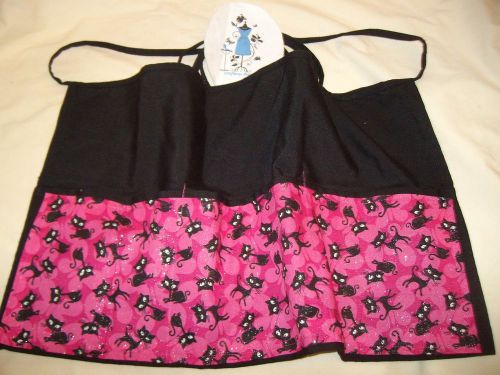 Black Server Black Cat Waitress Waist Apron 3 Pocket Apron  Name FREE