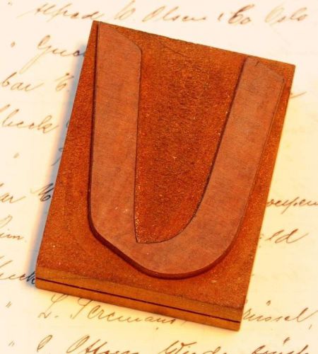 letter: U rare unused wood type letterpress printing block woodtype font antique