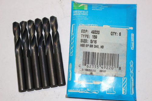 6 new GREENFIELD 5/16&#034; 159 Screw Machine 135° HD Twist Drills Black Oxide 49220