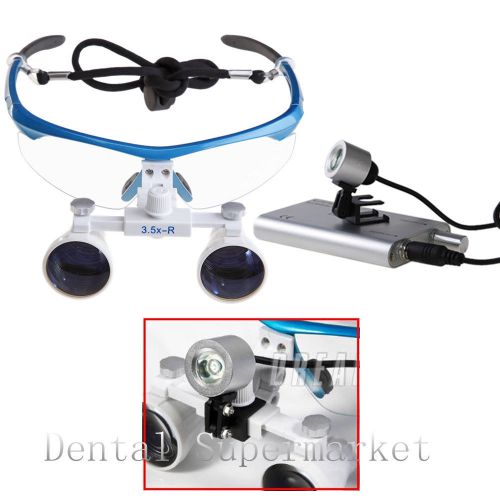 Dentist dental surgical 3.5x binocular loupes optical+ led head light silver for sale