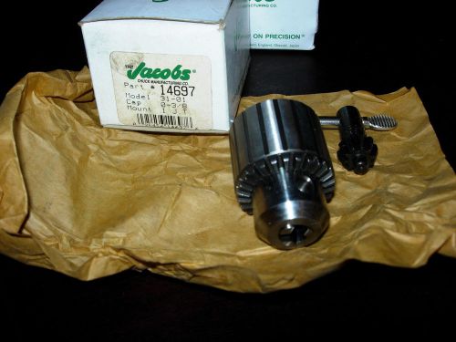 NEW JACOBS DRILL CHUCK W/ KEY PART #14697 MOUNT 1 J T,CAP 0-3/8,MODEL 31-01