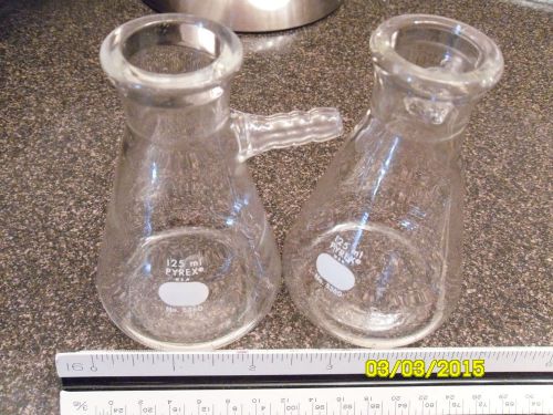 Lot of 2 PYREX Glass 125mL Heavy Wall Sidearm Micro Filter Filtering Flask 5360