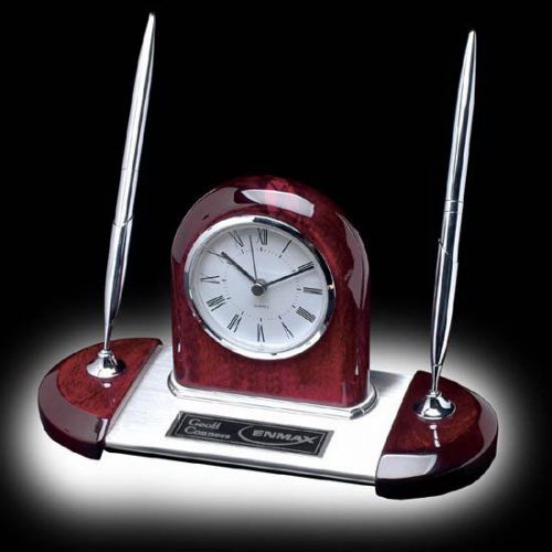 Custom Imprinted Alliston Clock/Pen Set - Rosewood/Chrome